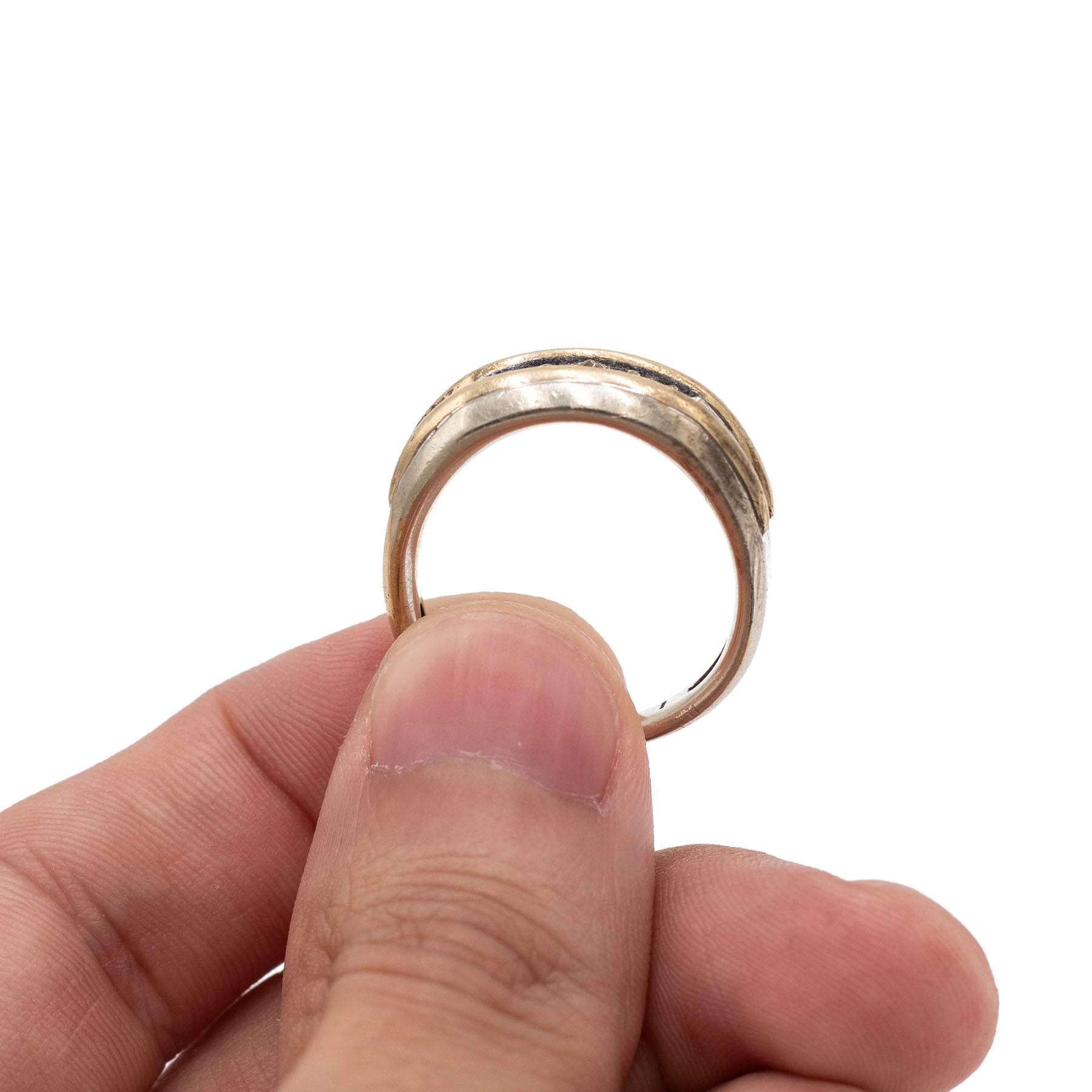 14k Two Tone Bezel Set Diamond Mens Ring