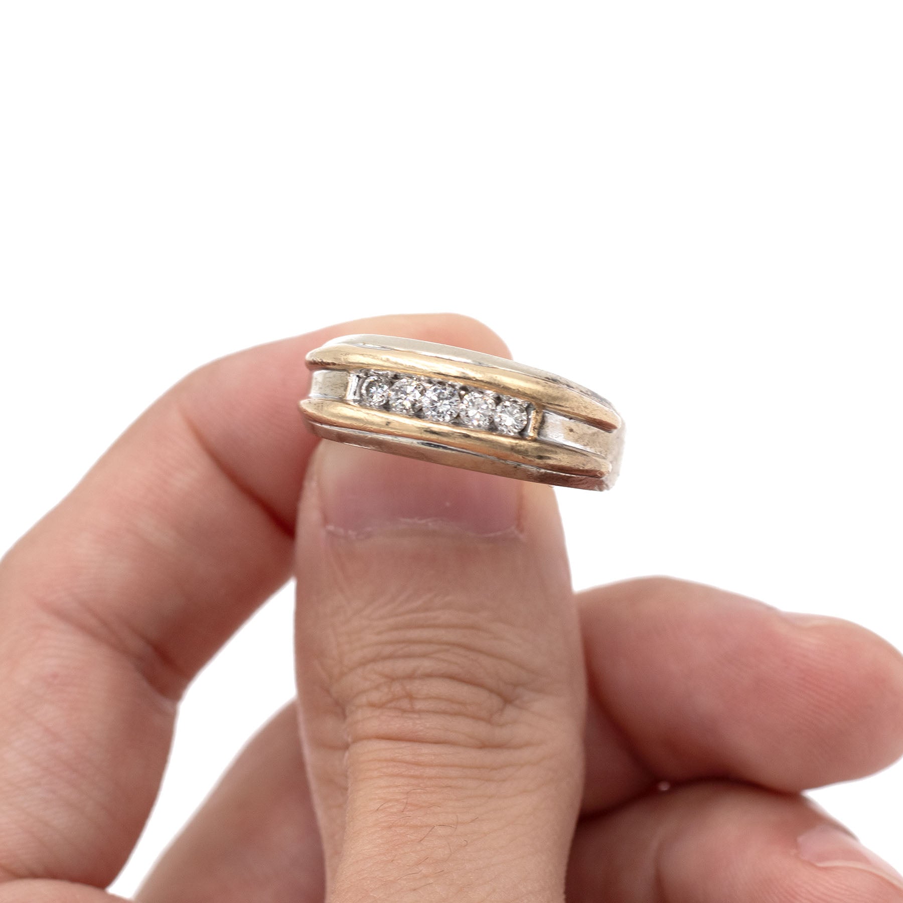 14k Two Tone Bezel Set Diamond Mens Ring