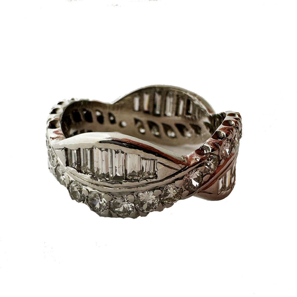 14kt White Gold Diamond Eternity Band Round Brilliant & Baguette Diamond Ring