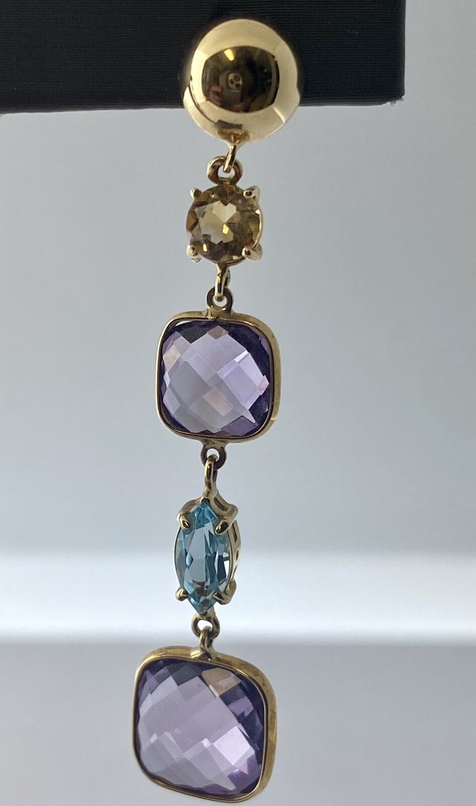 18kt Yellow Gold Amethyst, Blue Topaz And Citrine Drop Earring