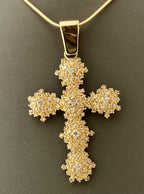 18kt Yellow Gold Snake Style Chain With Diamond Cross Pendant