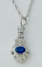 18kt White Gold Diamond & Sapphire Pendent with 14kt White Gold Chain
