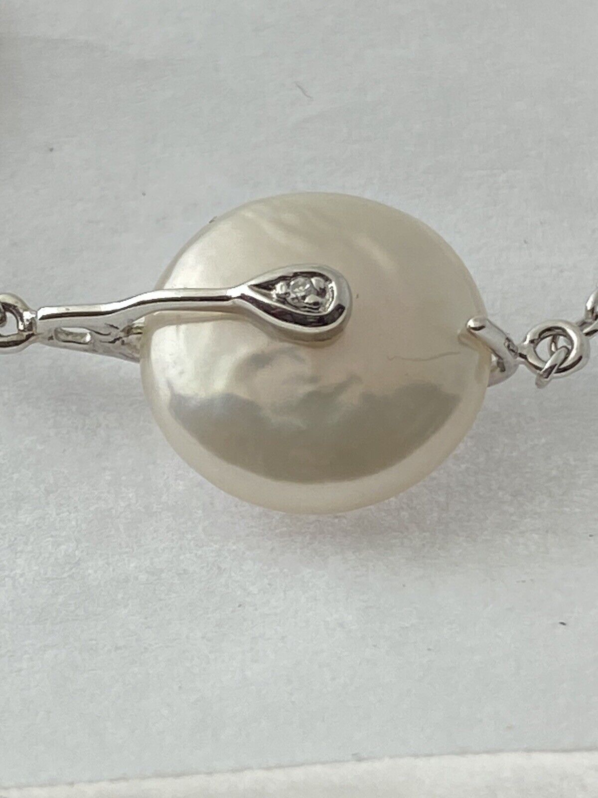 14kt White Gold Chain With 6 Mother of Pearls Stations