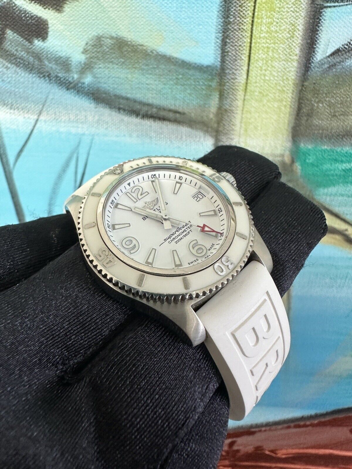 Breitling SuperOcean A17316 White Dial, Bezel And Rubber Strap 36mm SS Watch