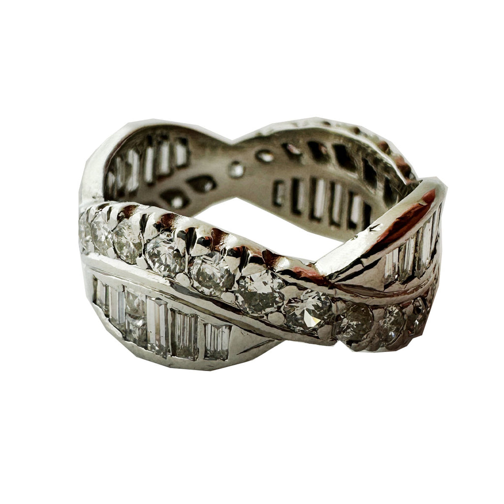 14kt White Gold Diamond Eternity Band Round Brilliant & Baguette Diamond Ring
