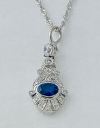 18kt White Gold Diamond & Sapphire Pendent with 14kt White Gold Chain