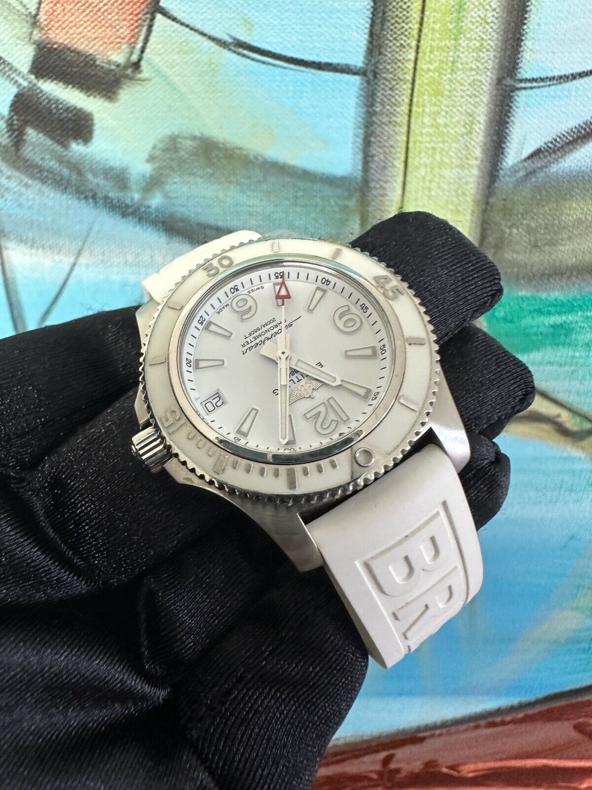 Breitling SuperOcean A17316 White Dial, Bezel And Rubber Strap 36mm SS Watch