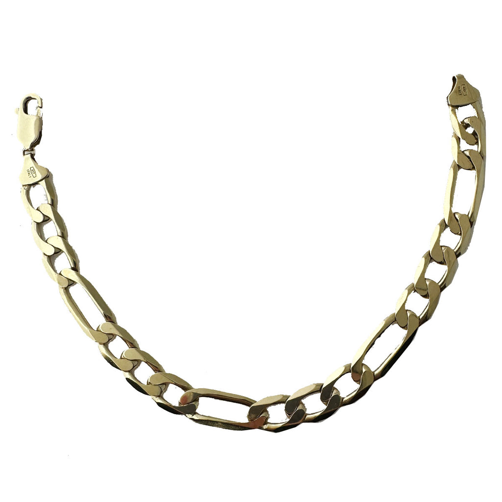 10kt Yellow Gold Solid Figaro Link Men's Bracelet 16.9 Grams