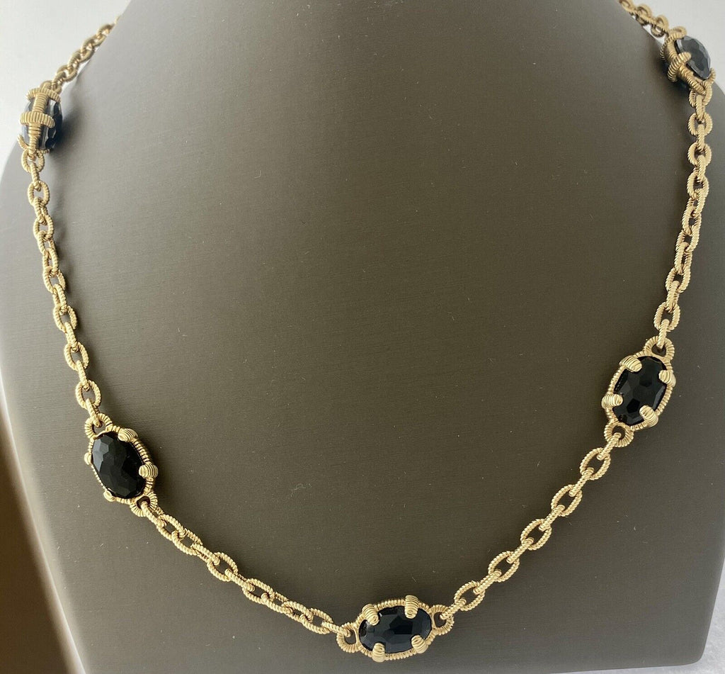 14kt Yellow Gold Open Link Necklace With Oval Onyx