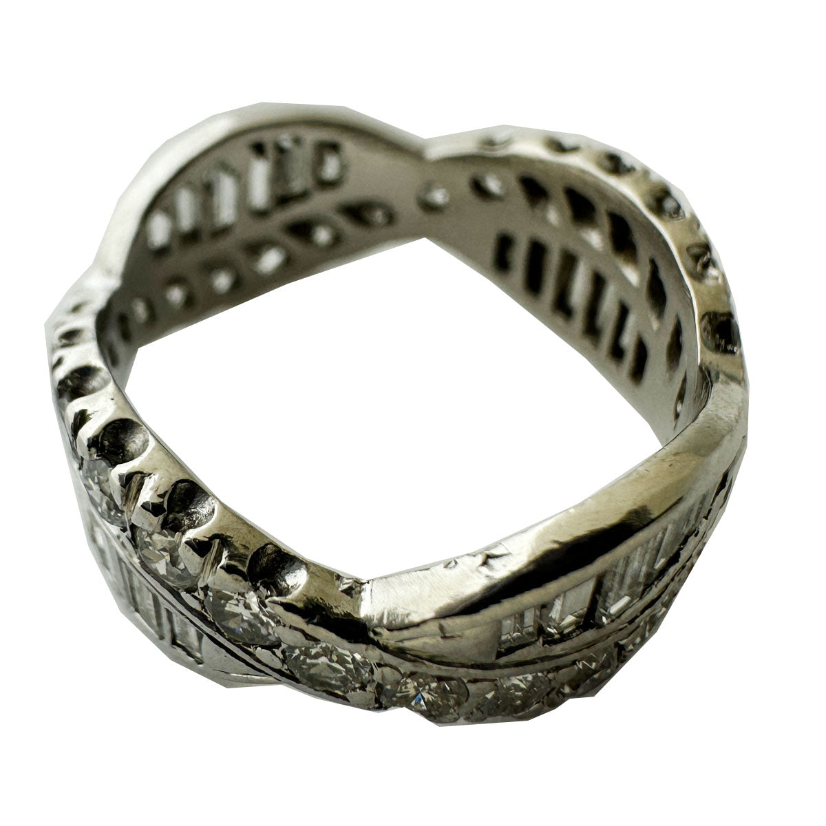 14kt White Gold Diamond Eternity Band Round Brilliant & Baguette Diamond Ring