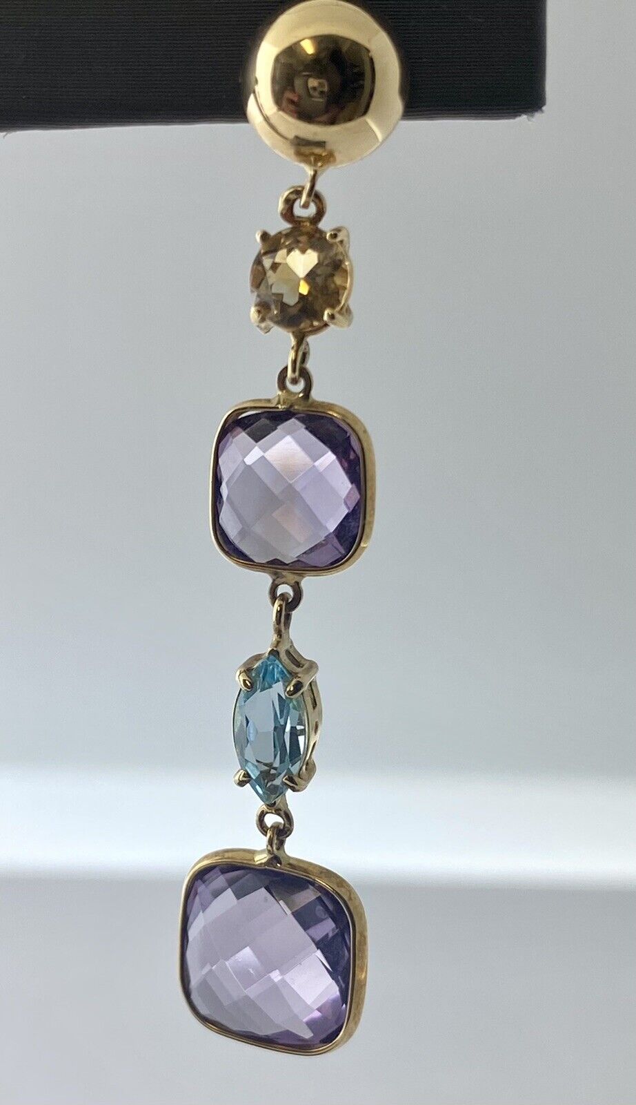 18kt Yellow Gold Amethyst, Blue Topaz And Citrine Drop Earring