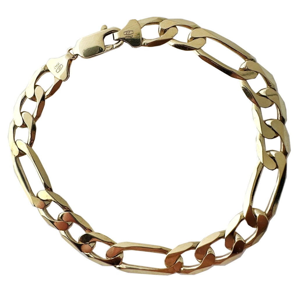 10kt Yellow Gold Solid Figaro Link Men's Bracelet 16.9 Grams