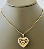 14kt Yellow Gold Box Link Chain with Heart Pendent