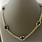 14kt Yellow Gold Open Link Necklace With Oval Onyx