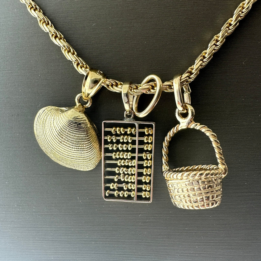 14kt Yellow Gold Rope Chain w/ 3 Pendants 15.3 Grams