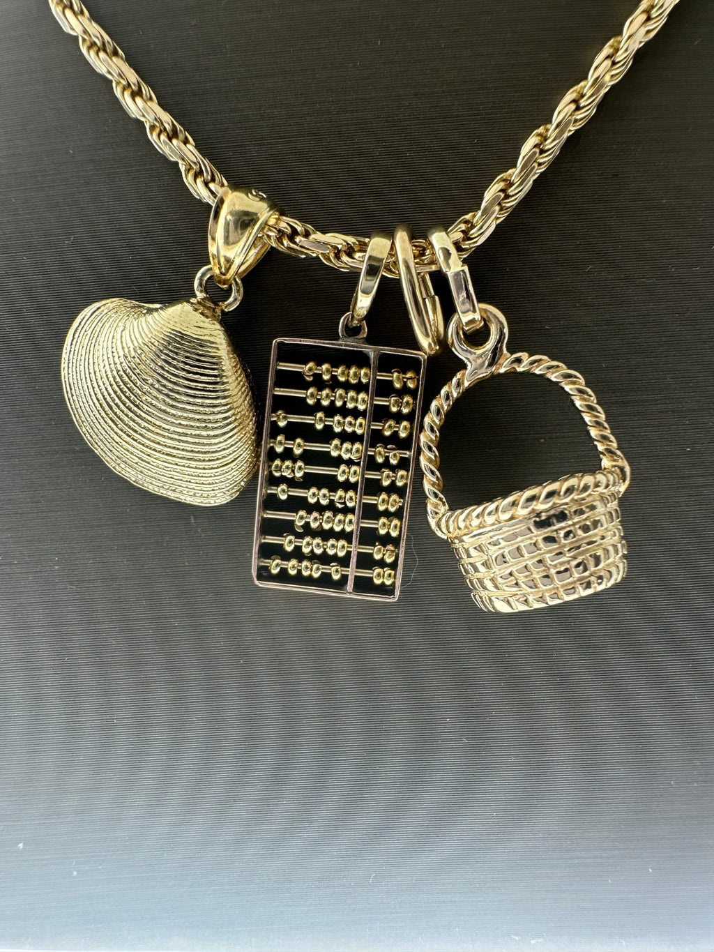 14kt Yellow Gold Rope Chain w/ 3 Pendants 15.3 Grams