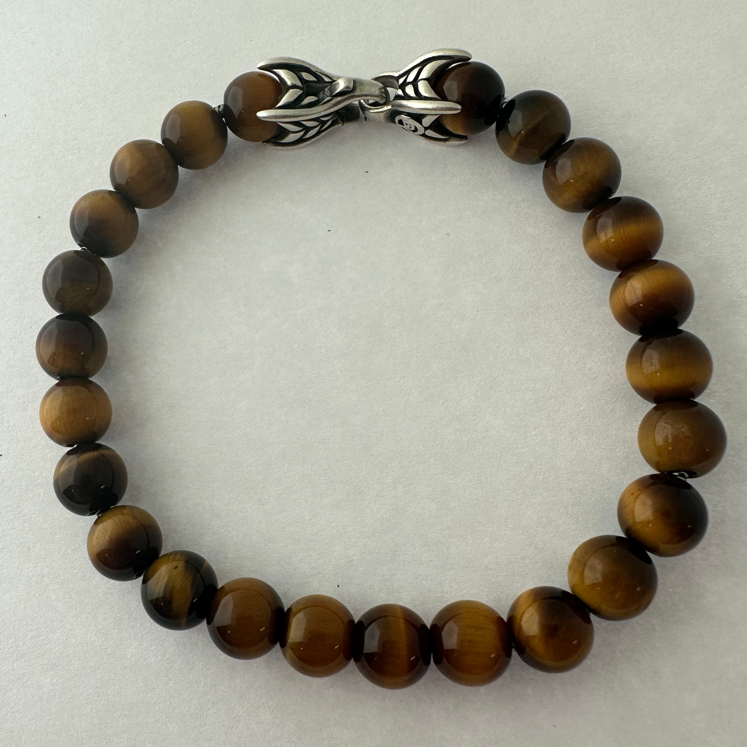 David Yurman 8mm Spiritual Beads Bracelet Sterling Silver w/ Tigers Eye 8.5"
