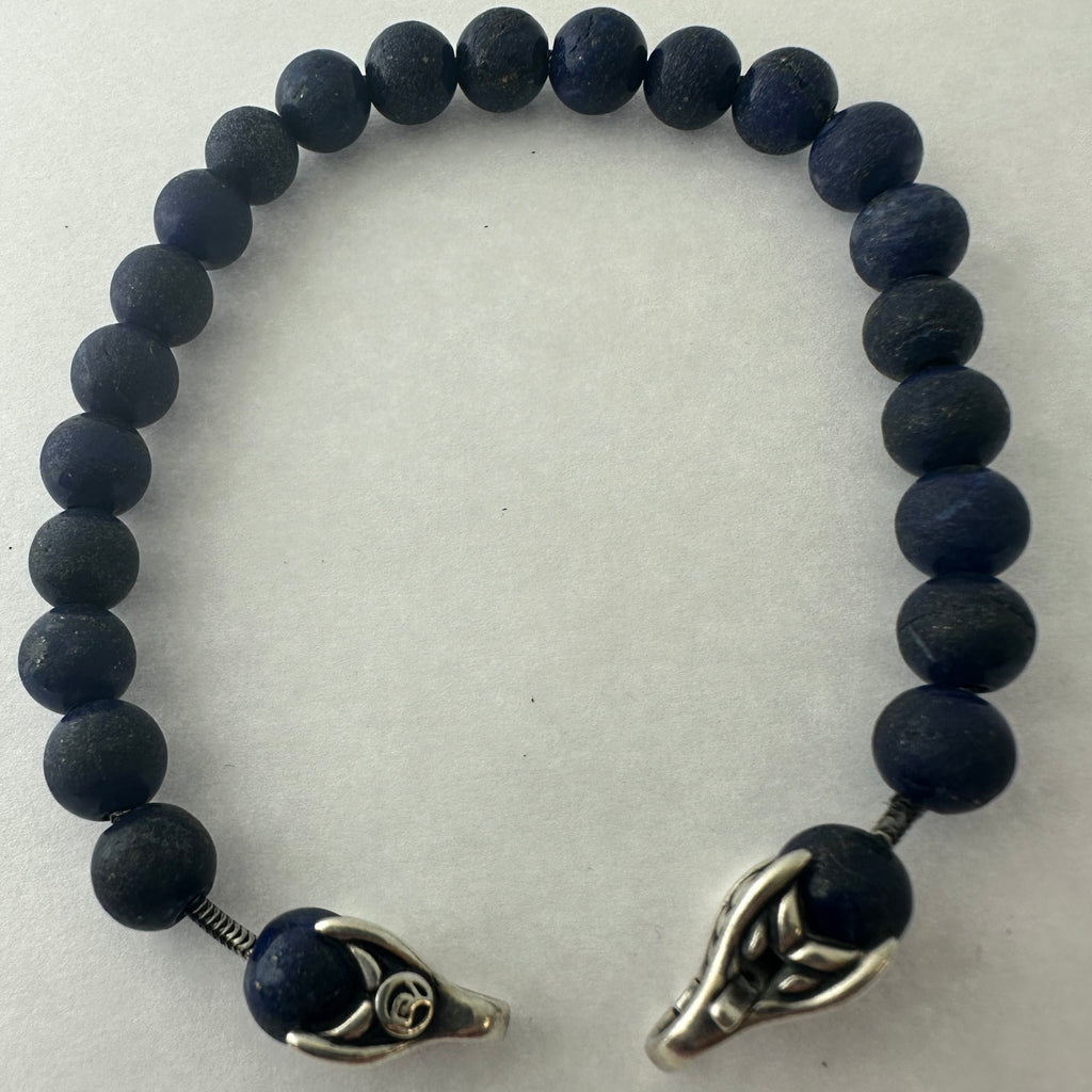 David Yurman 8mm Spiritual Beads Bracelet Sterling Silver w/ Lapis Lazuli 8.5"