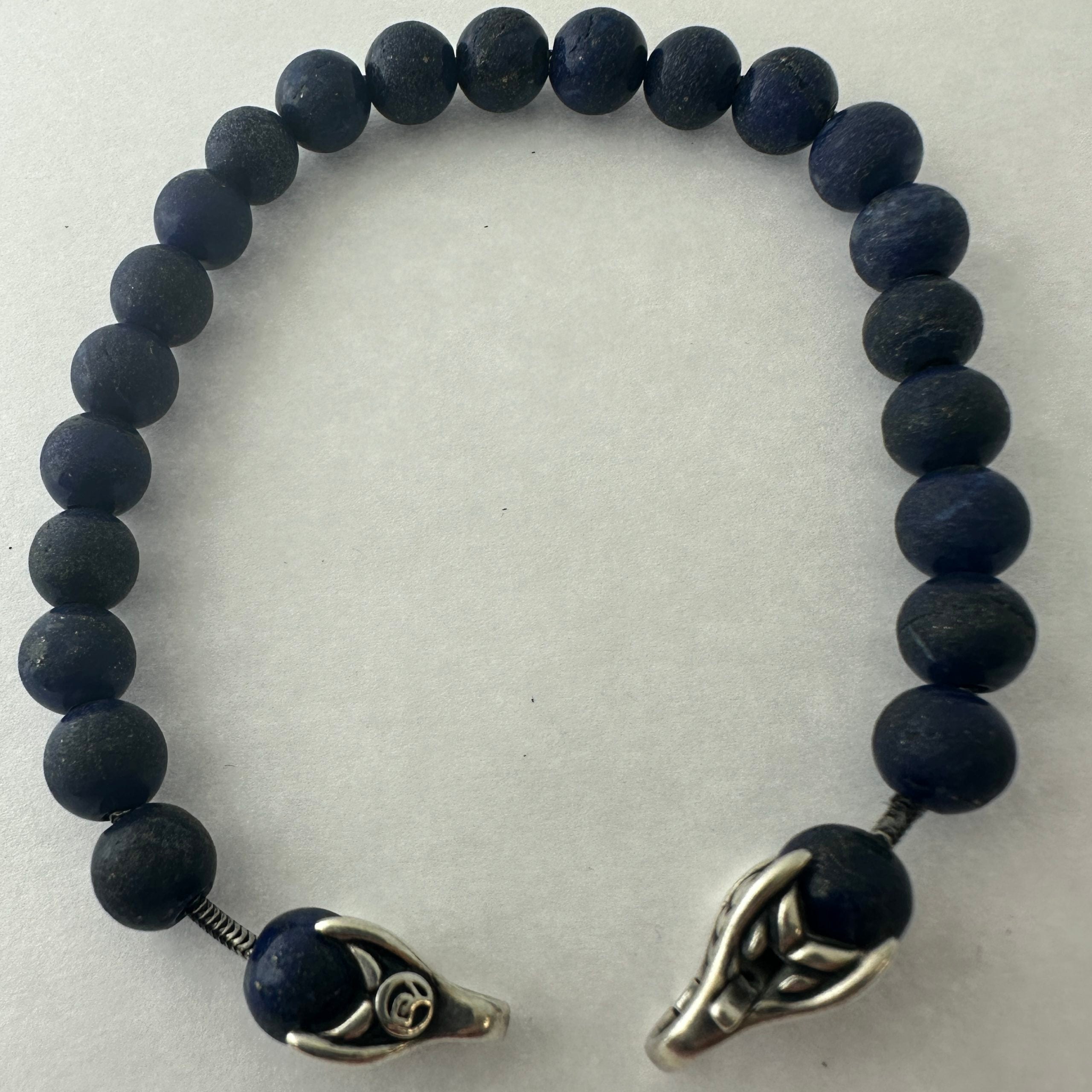 David Yurman 8mm Spiritual Beads Bracelet Sterling Silver w/ Lapis Lazuli 8.5"