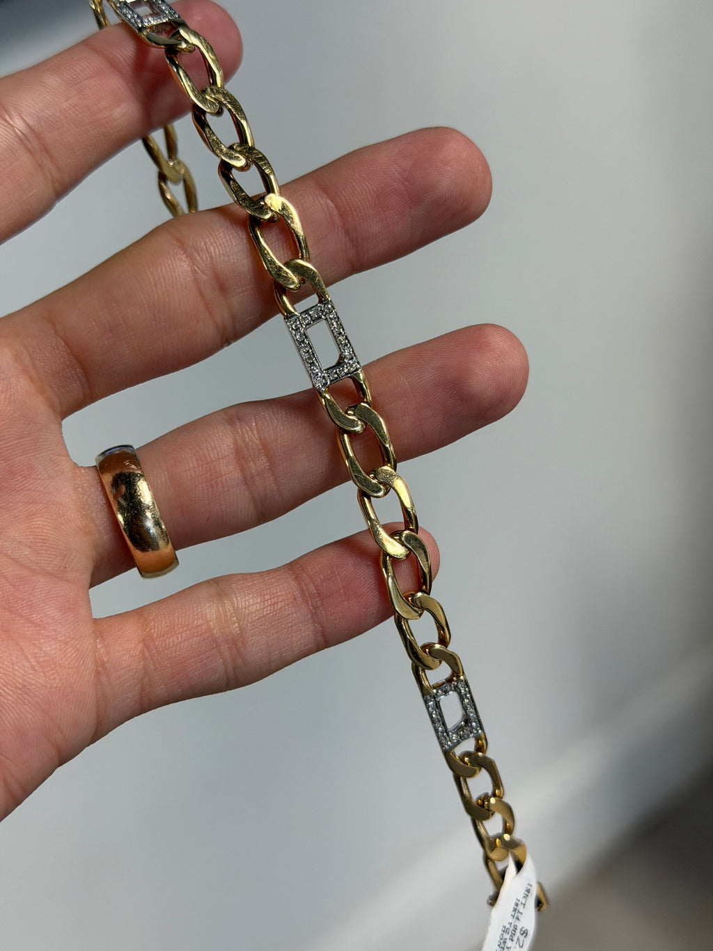 18k Yellow Gold 7mm Diamond Station Cuban Chain Bracelet