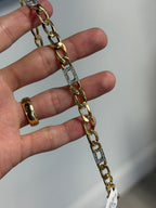 18k Yellow Gold 7mm Diamond Station Cuban Chain Bracelet