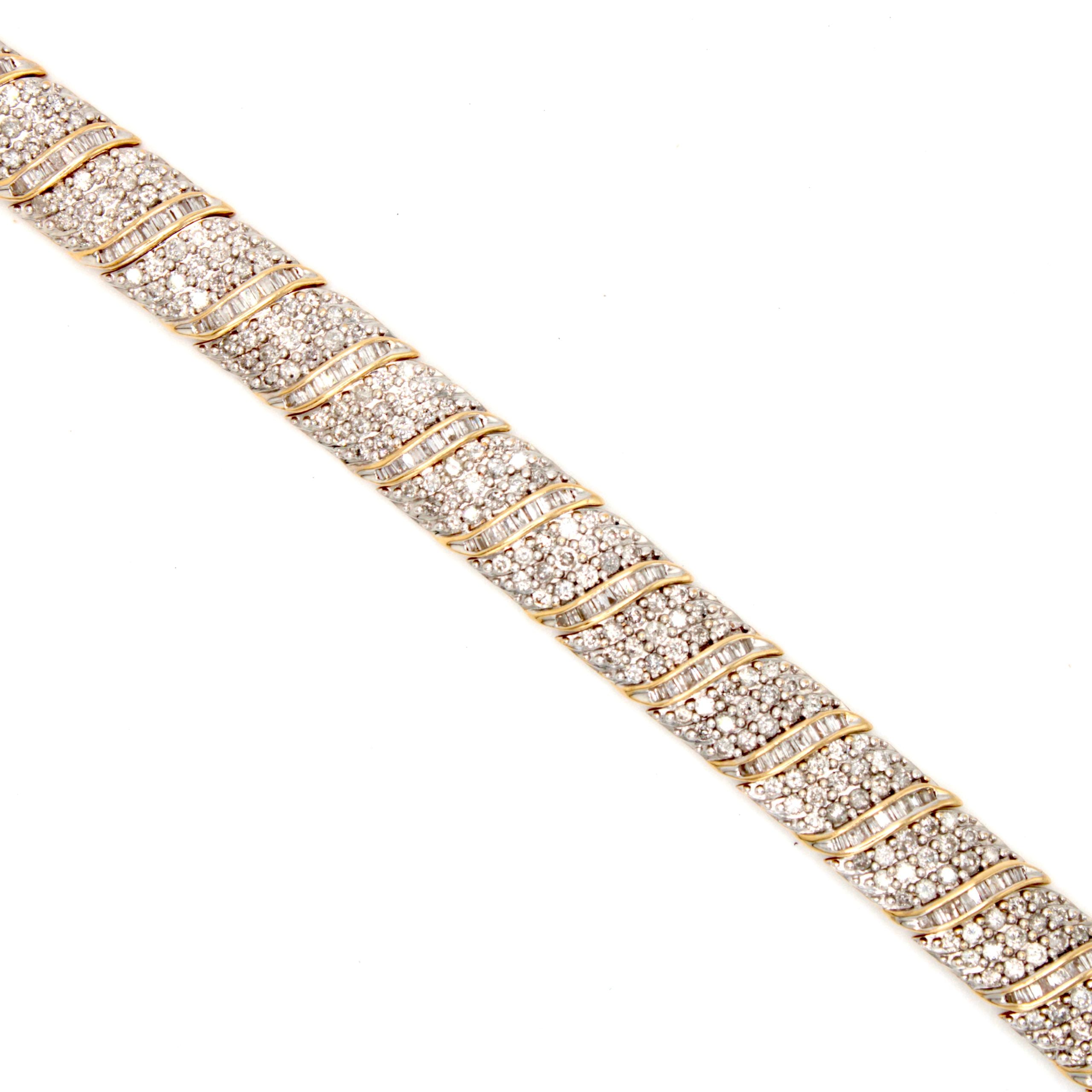 10kt Yellow Gold , Round and Baguette Diamond Station Bracelet