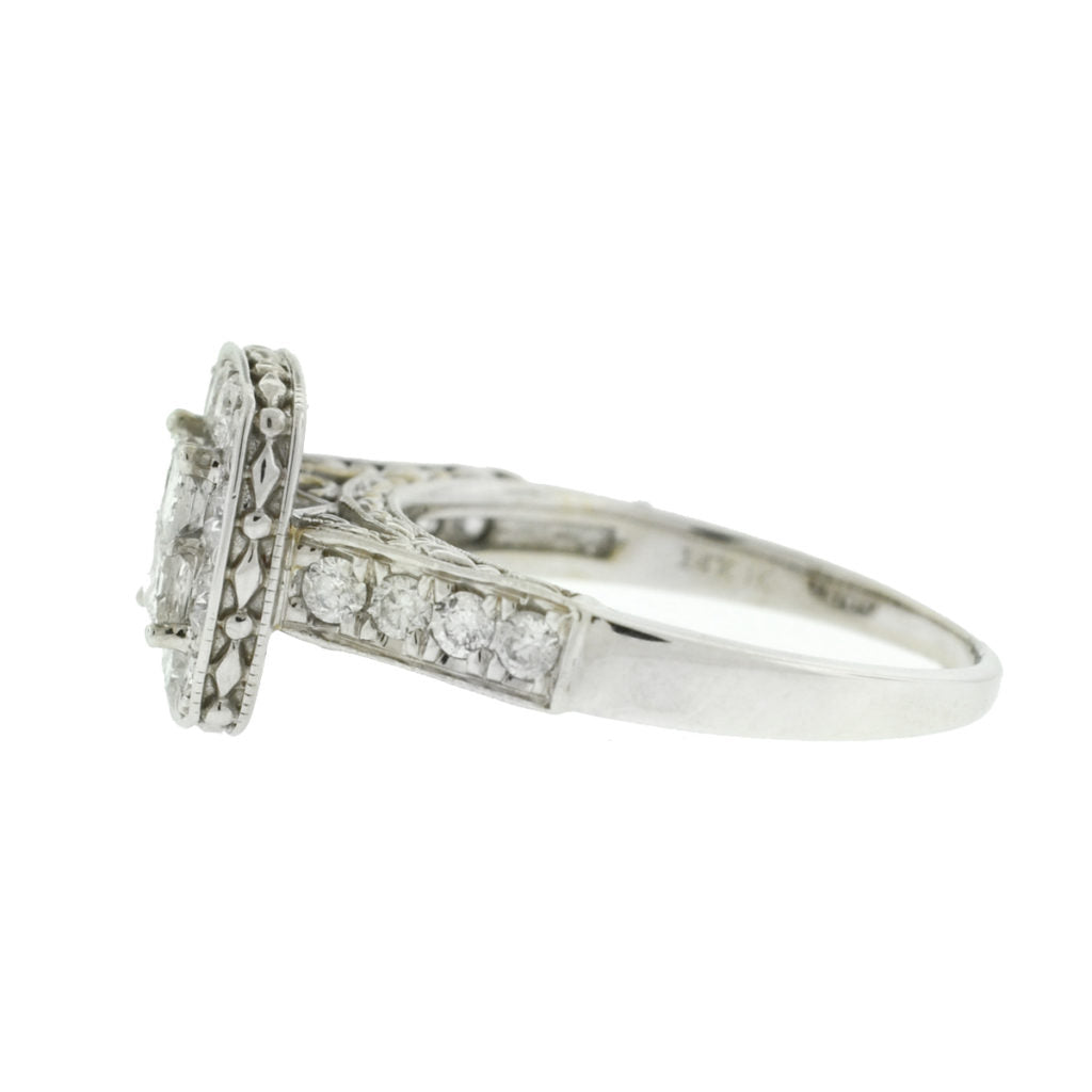 14k White Gold Mosaic Square Diamond Ring