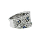 18k White Gold Diamond and Sapphire Star Pave Cocktail Ring Approx.1.30ctw