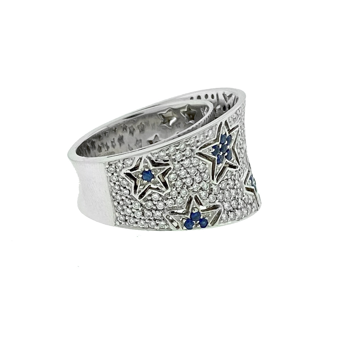 18k White Gold Diamond and Sapphire Star Pave Cocktail Ring Approx.1.30ctw