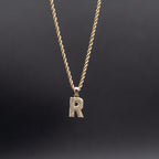 10k Yellow Gold "R" Letter Pendant Rope Chain Necklace