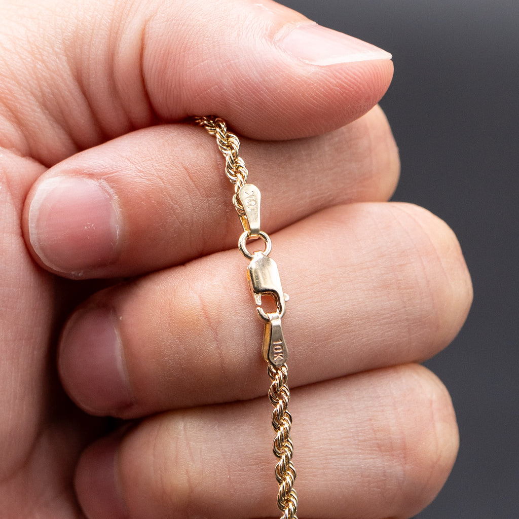 10k Yellow Gold "R" Letter Pendant Rope Chain Necklace
