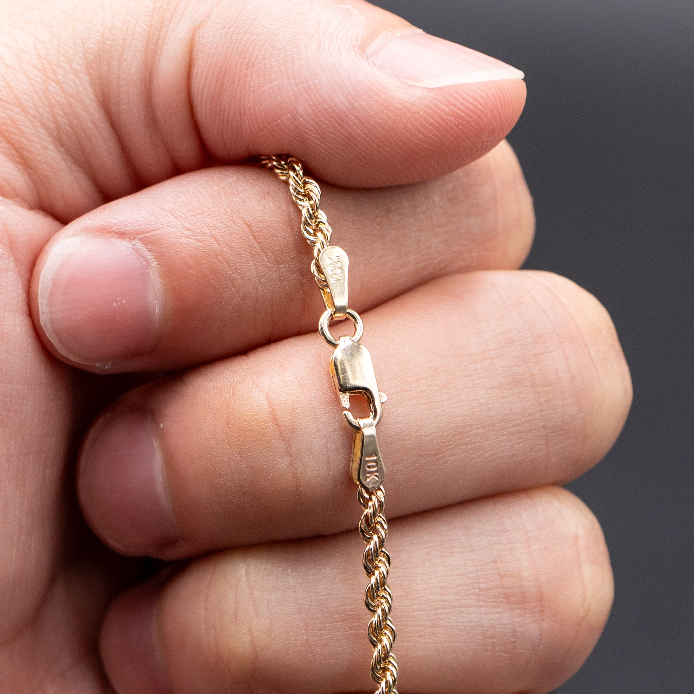 10k Yellow Gold "R" Letter Pendant Rope Chain Necklace