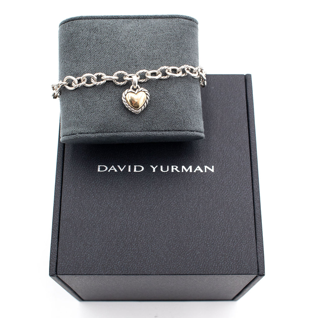 David Yurman Sterling Silver Heart Charm Link Bracelet