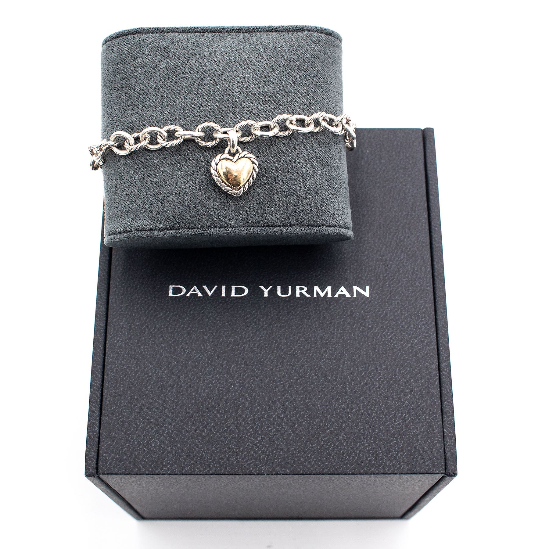 David Yurman Sterling Silver Heart Charm Link Bracelet