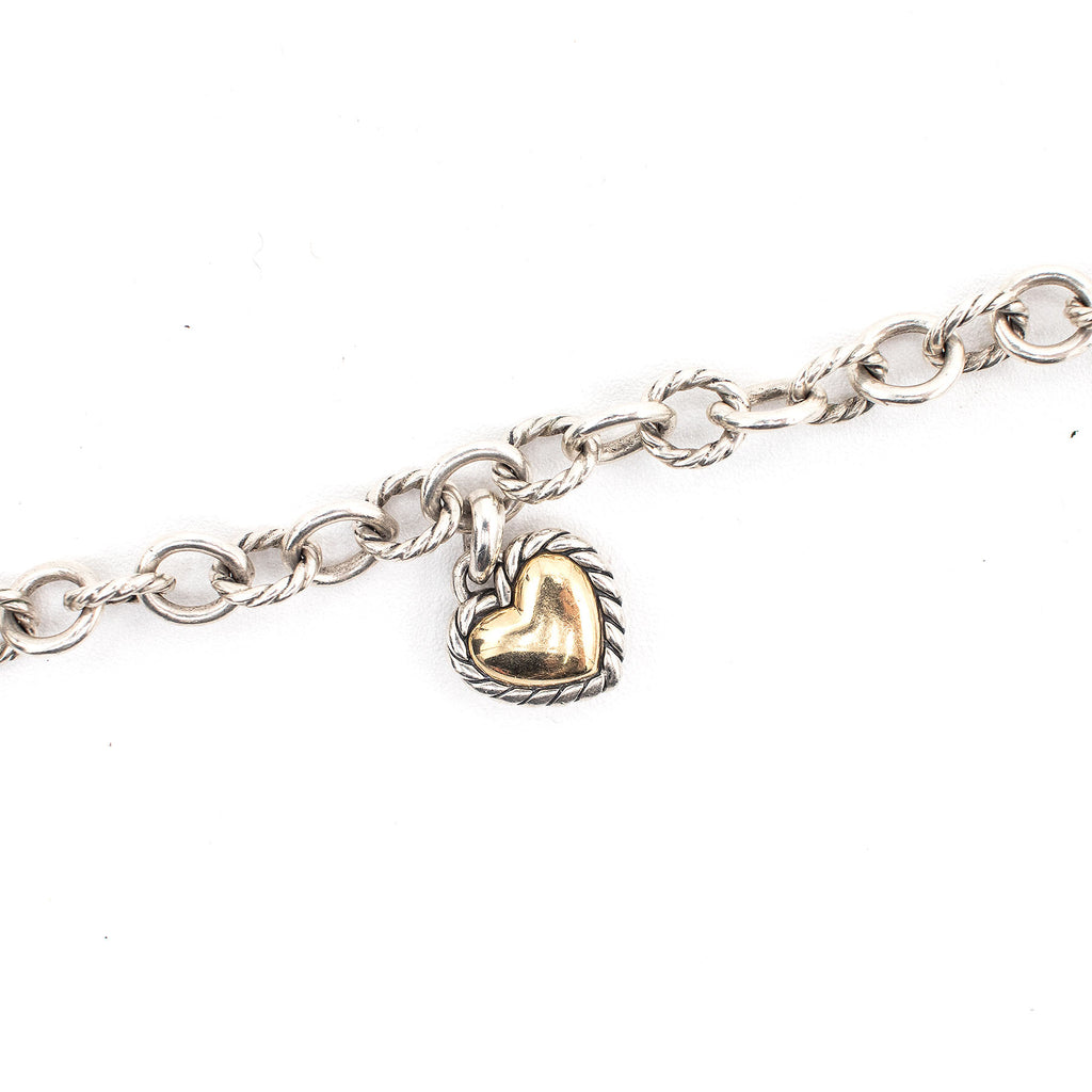 David Yurman Sterling Silver Heart Charm Link Bracelet