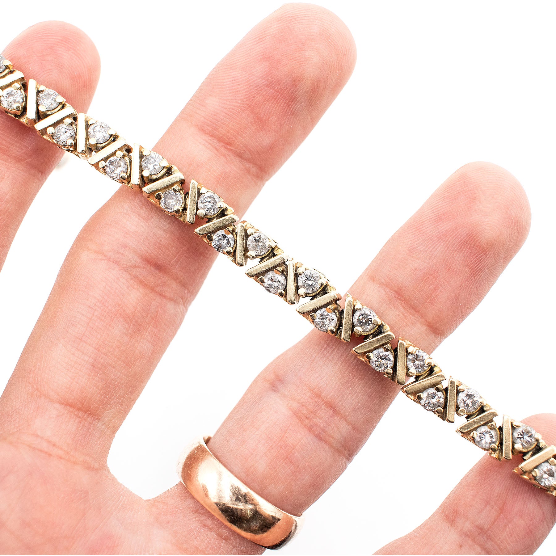 14k Yellow Gold 5ctw Diamond Vintage Zig Zag Link Bracelet