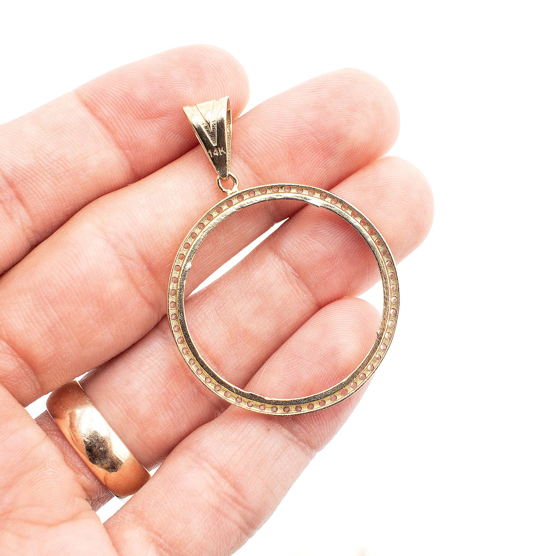 14k Yellow Gold Circular Cubic Zirconia Pave Pendant