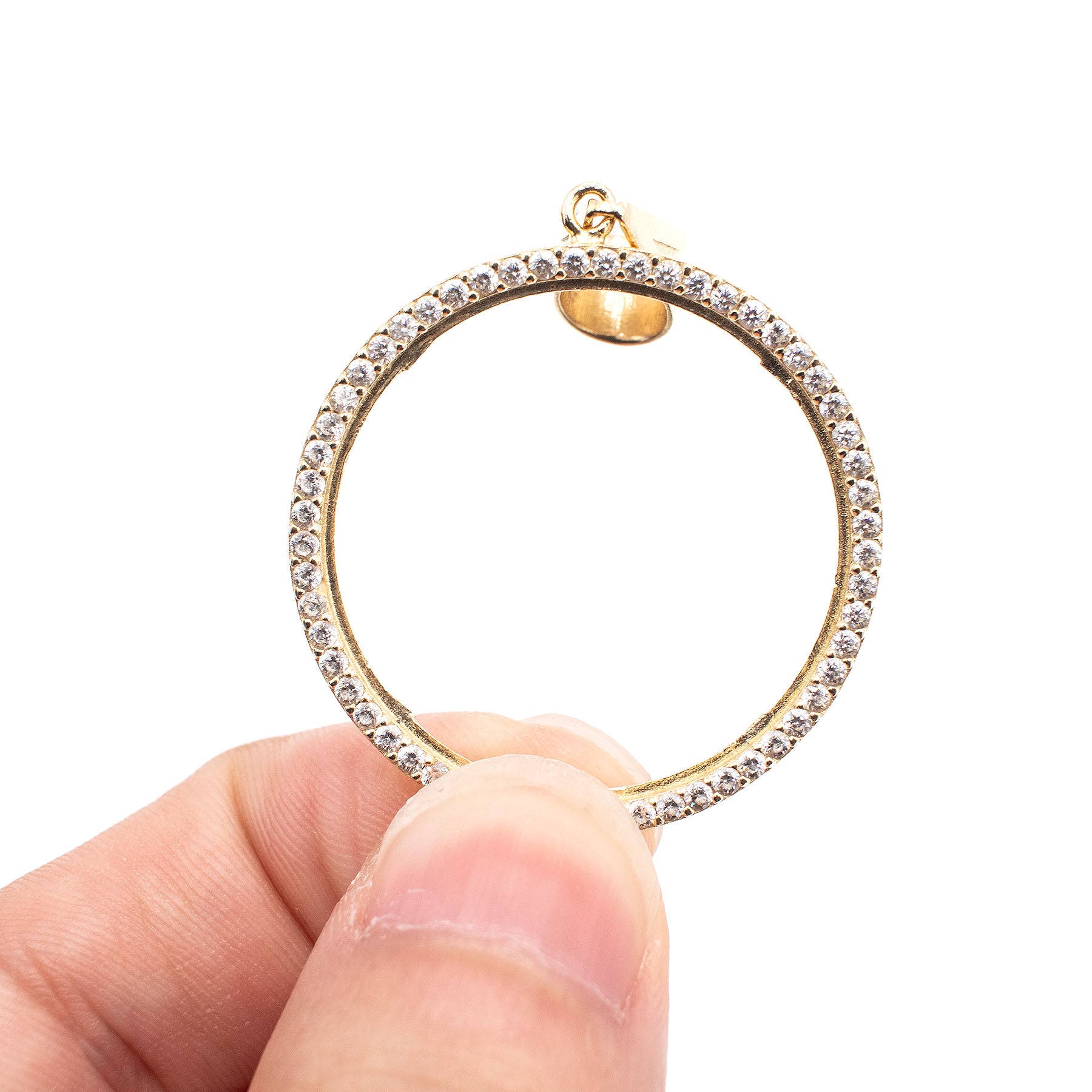 14k Yellow Gold Circular Cubic Zirconia Pave Pendant