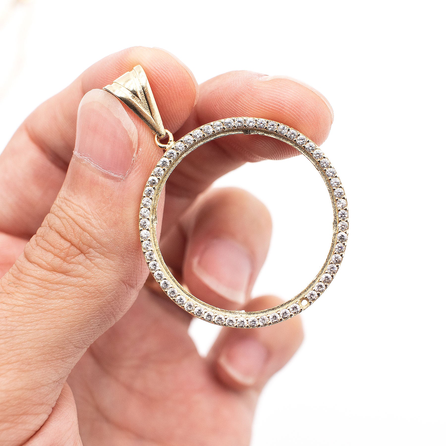 14k Yellow Gold Circular Cubic Zirconia Pave Pendant