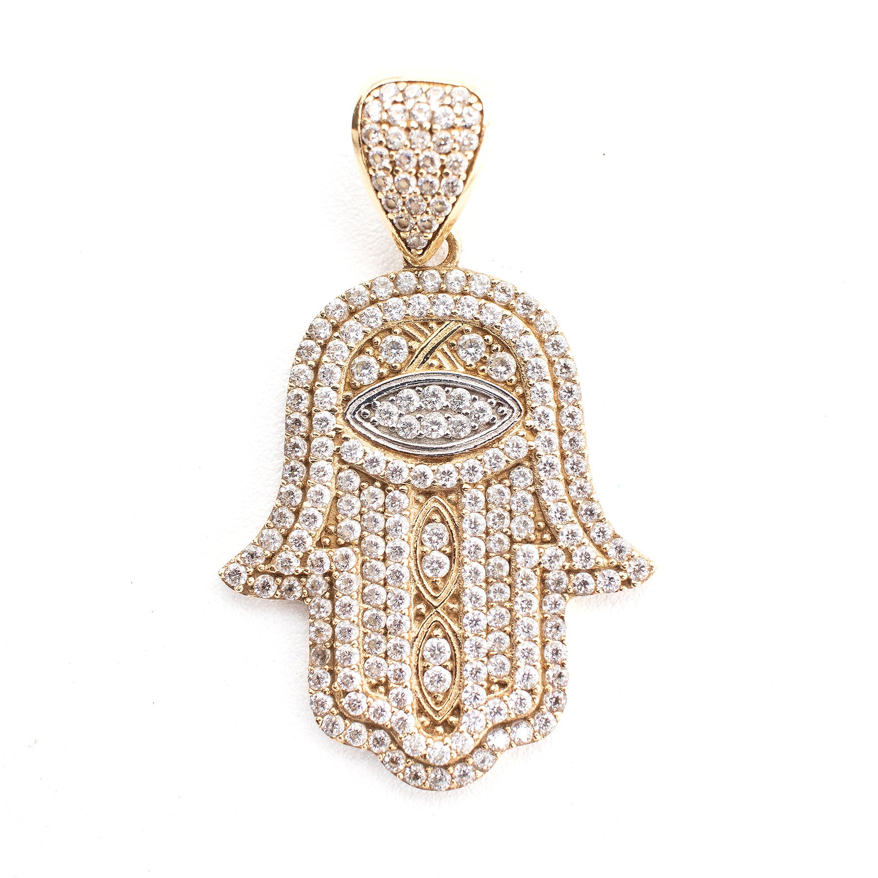 10k Yellow Gold Hamsa Cubic Zirconia Pendant