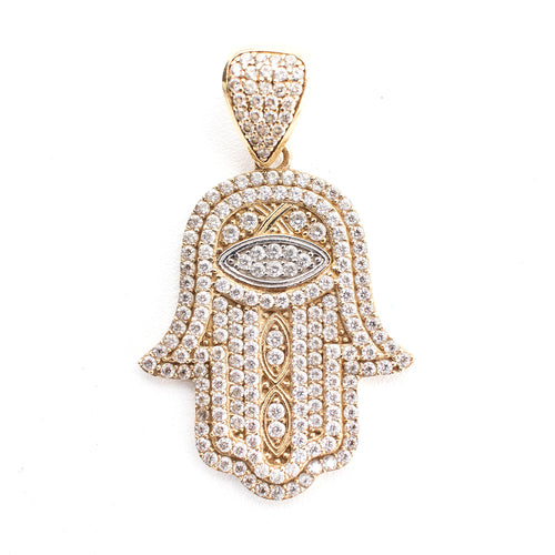 10k Yellow Gold Hamsa Cubic Zirconia Pendant