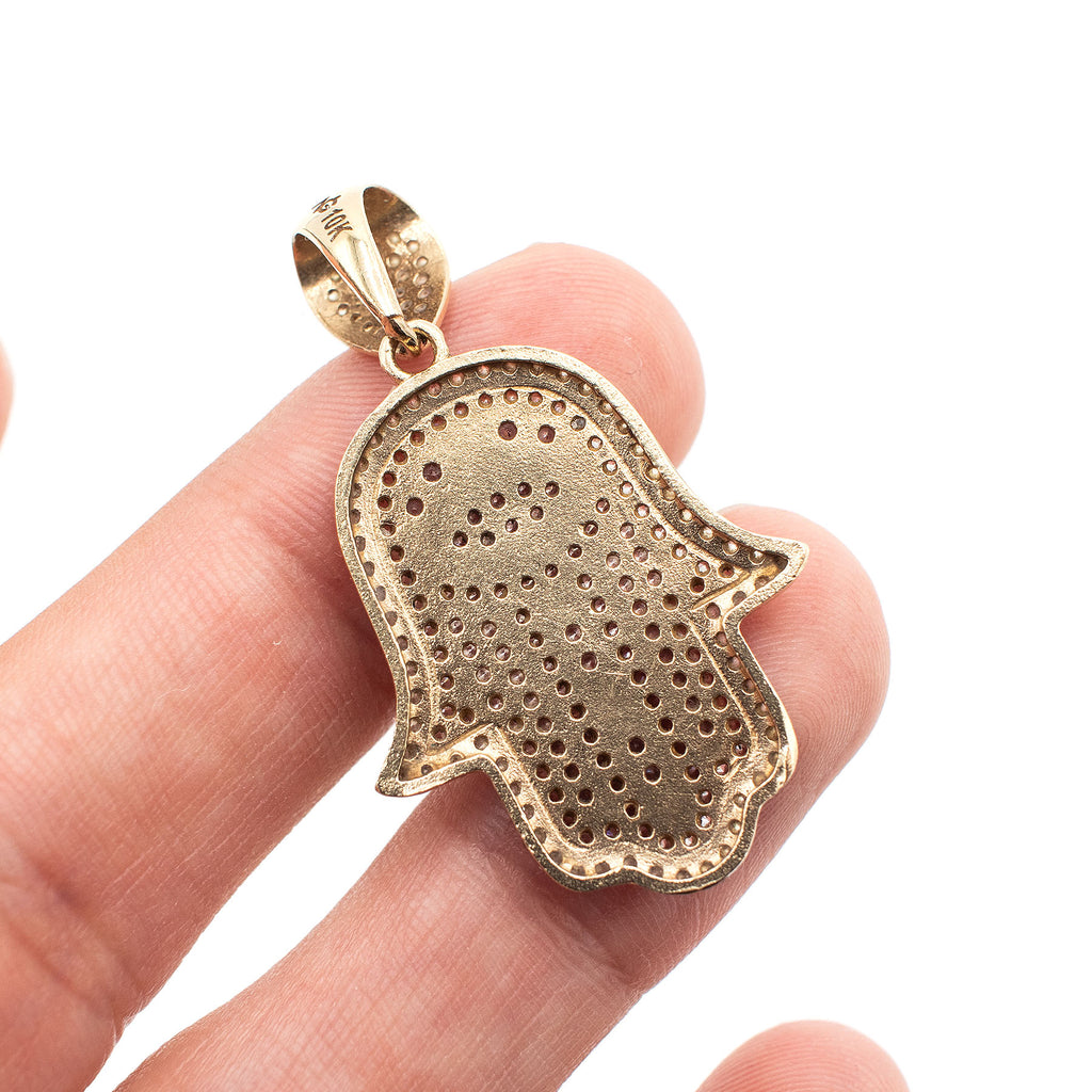 10k Yellow Gold Hamsa Cubic Zirconia Pendant
