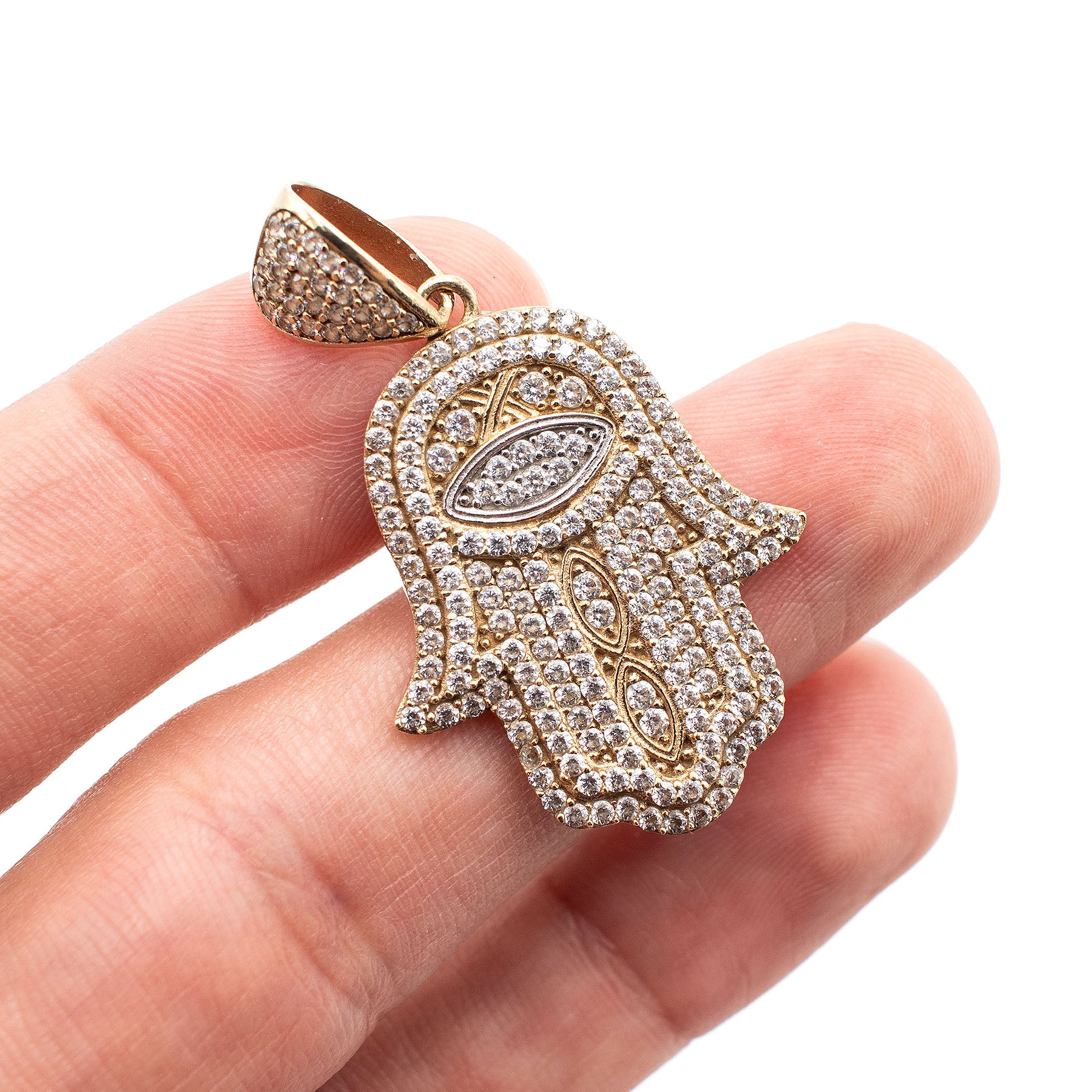 10k Yellow Gold Hamsa Cubic Zirconia Pendant