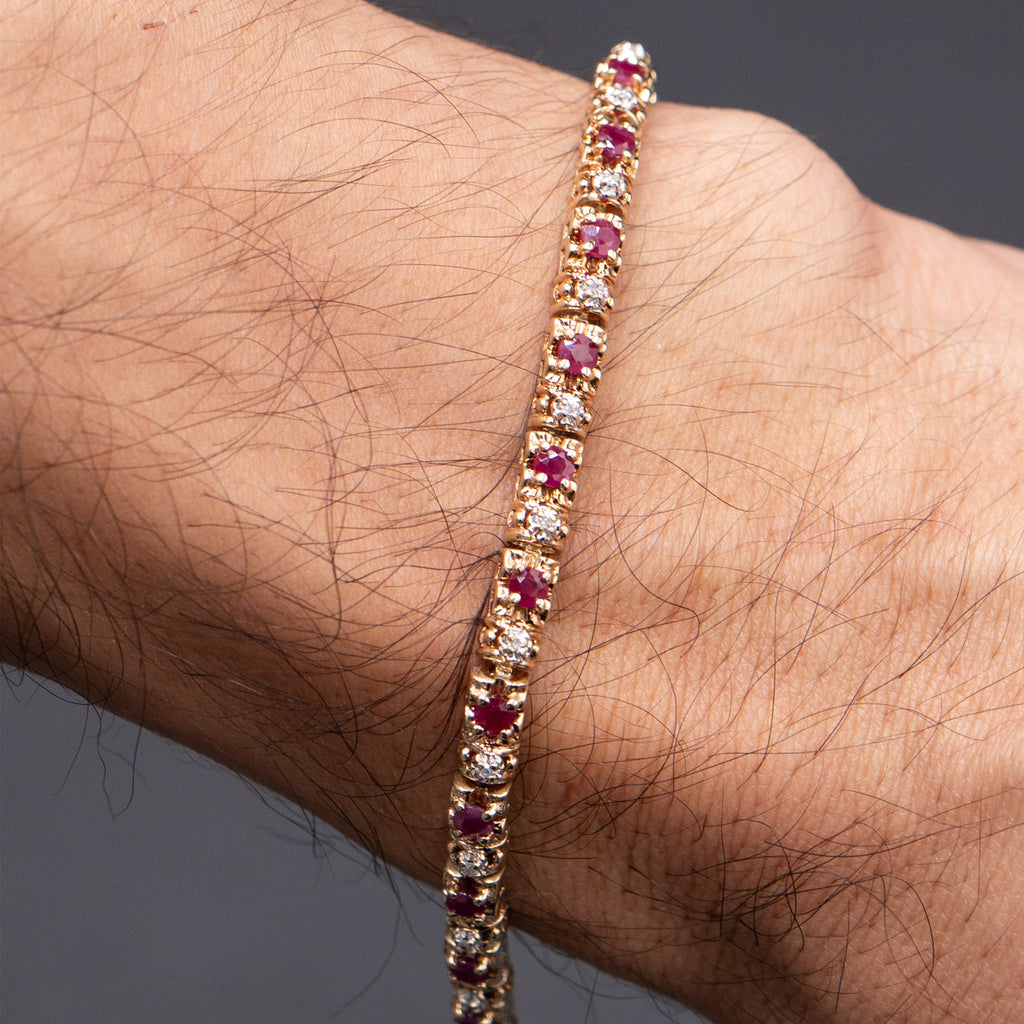 10k Yellow Gold Diamond & Ruby Bracelet