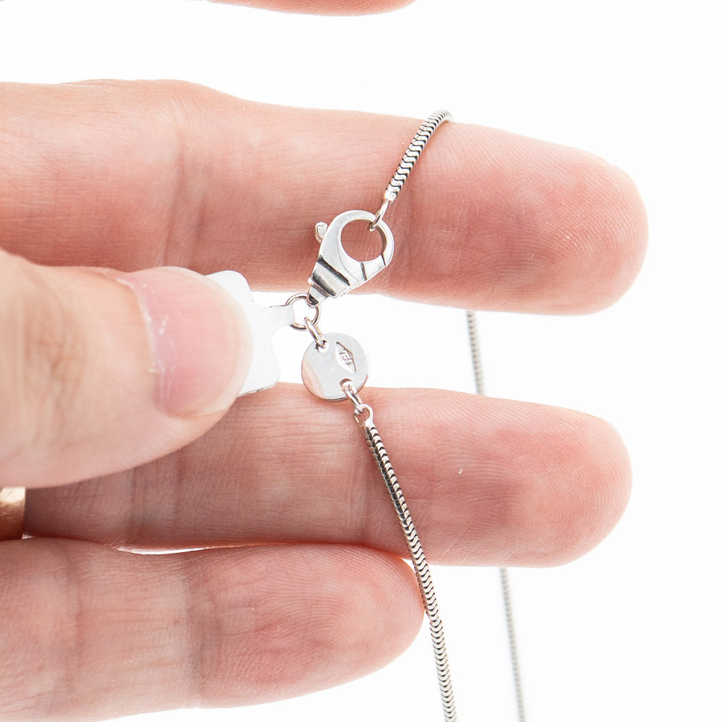 14k White Gold Diamond Pave Bezel Set Pendant on Snake Chain