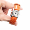 Cartier Tank Stainless Steel Ladies Watch On Orange Leather Strap