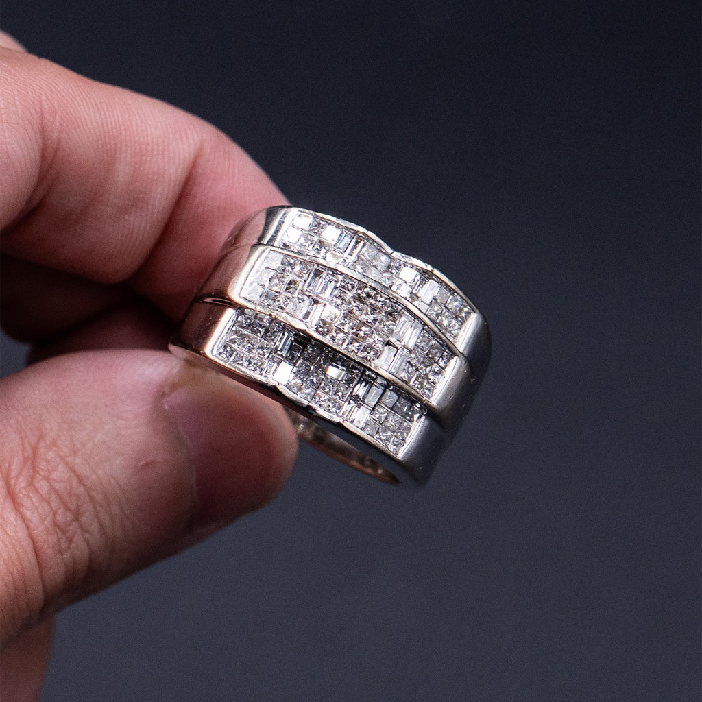 14k White Gold Baguette Diamond Pave Mens Ring