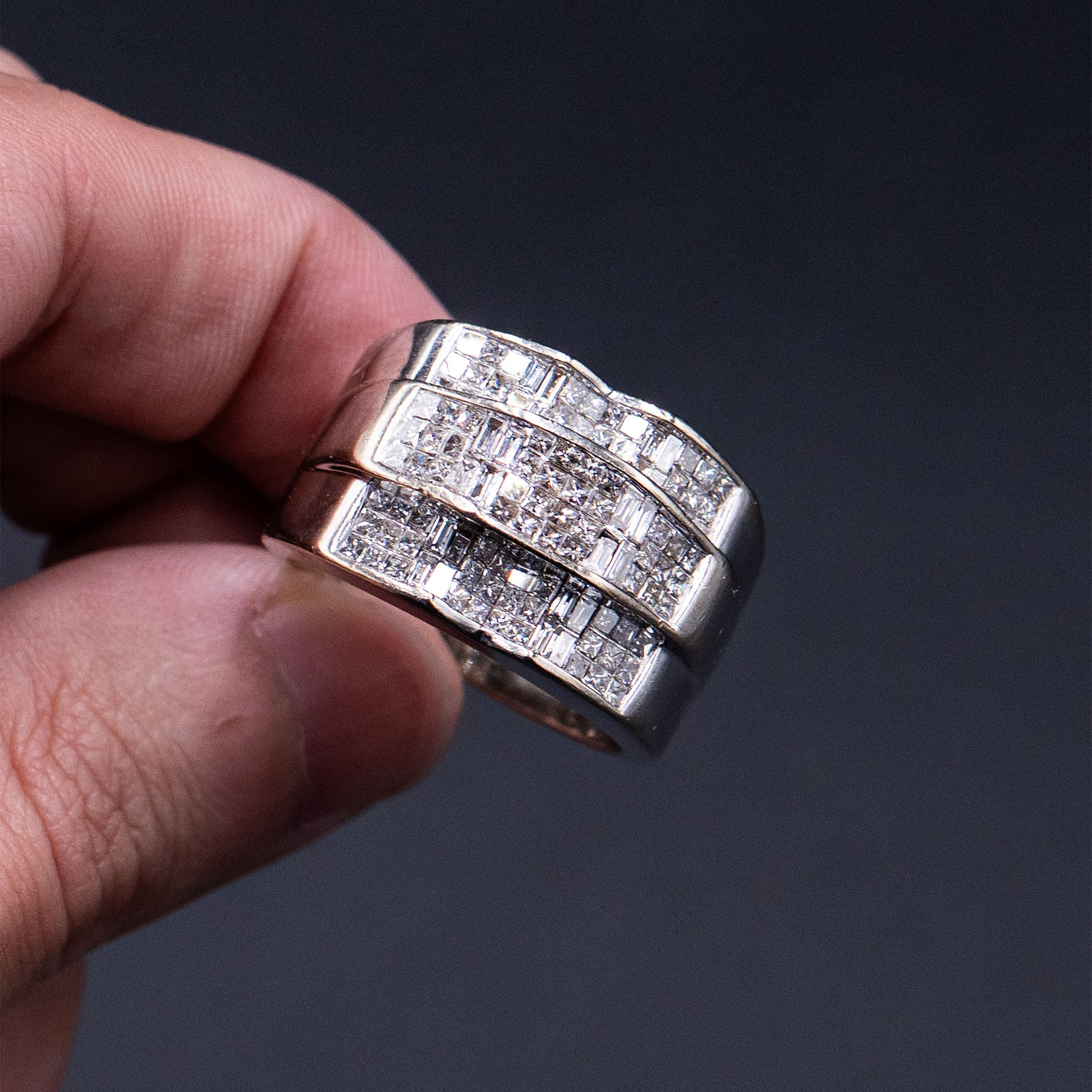 14k White Gold Baguette Diamond Pave Mens Ring