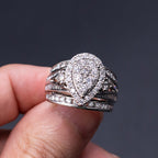 14k White Gold Round & Baguette Diamond Pave Pear Shape Ring