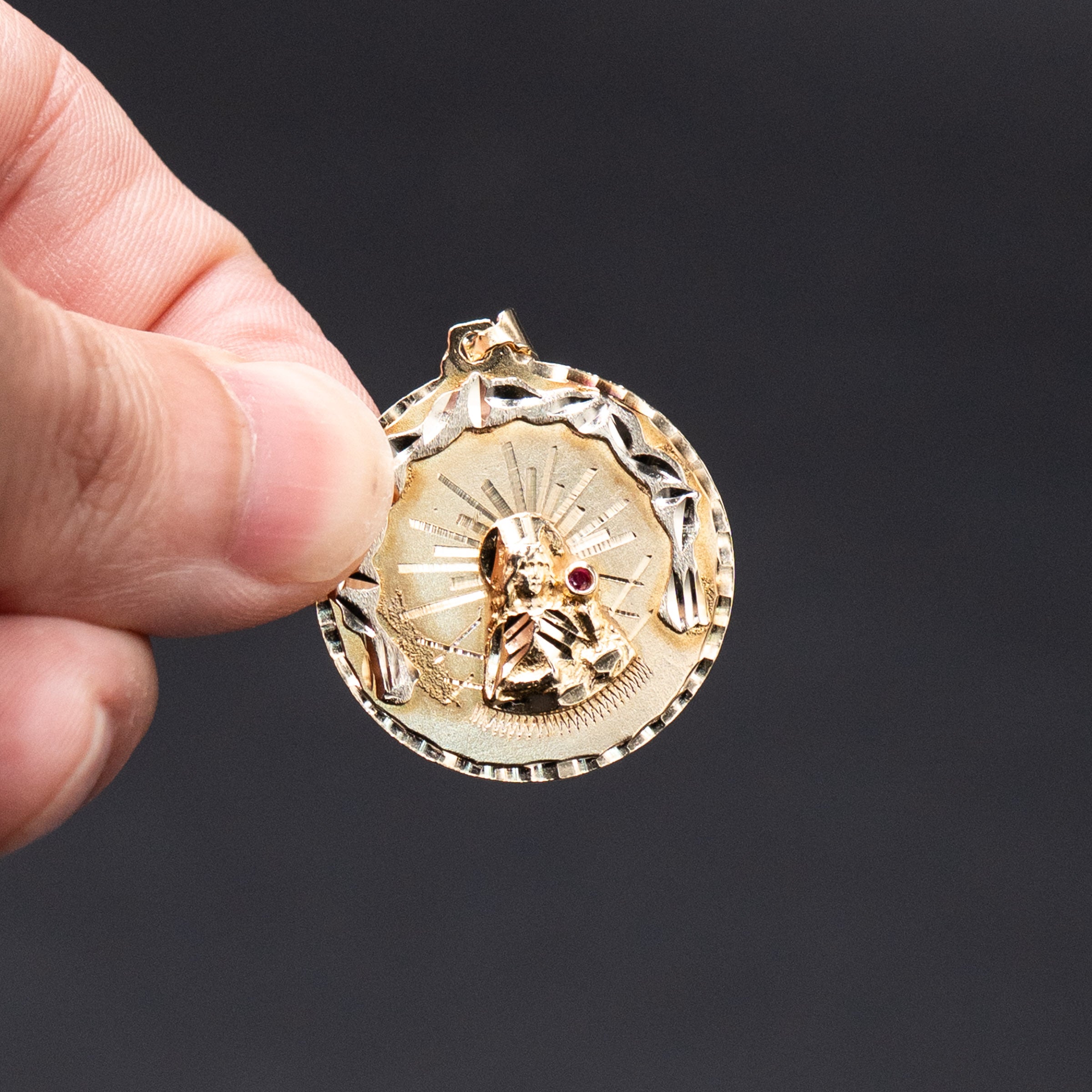 14k Yellow Gold Round Religious Pendant